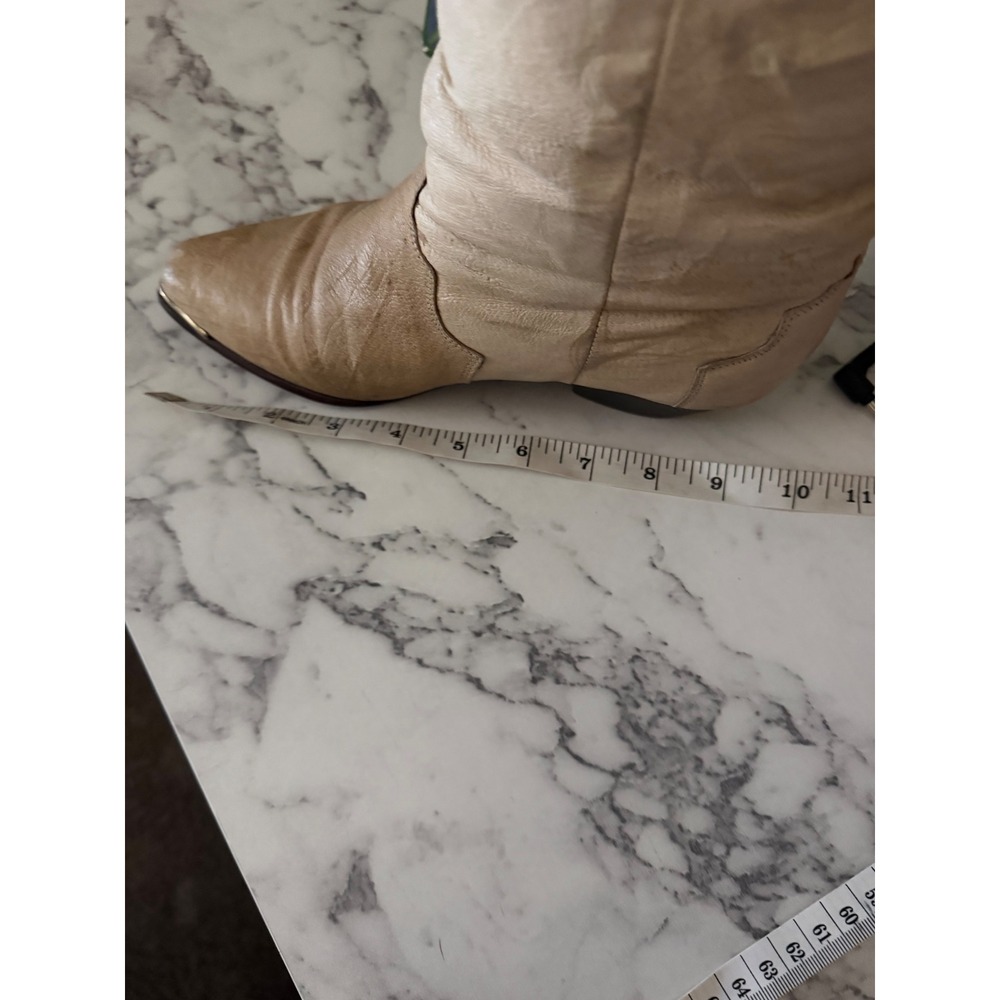 Justin Vintage Western Boots Cream Tan Leather Pointed Toe Metal Tip Womens 8 - Picture 6 of 7